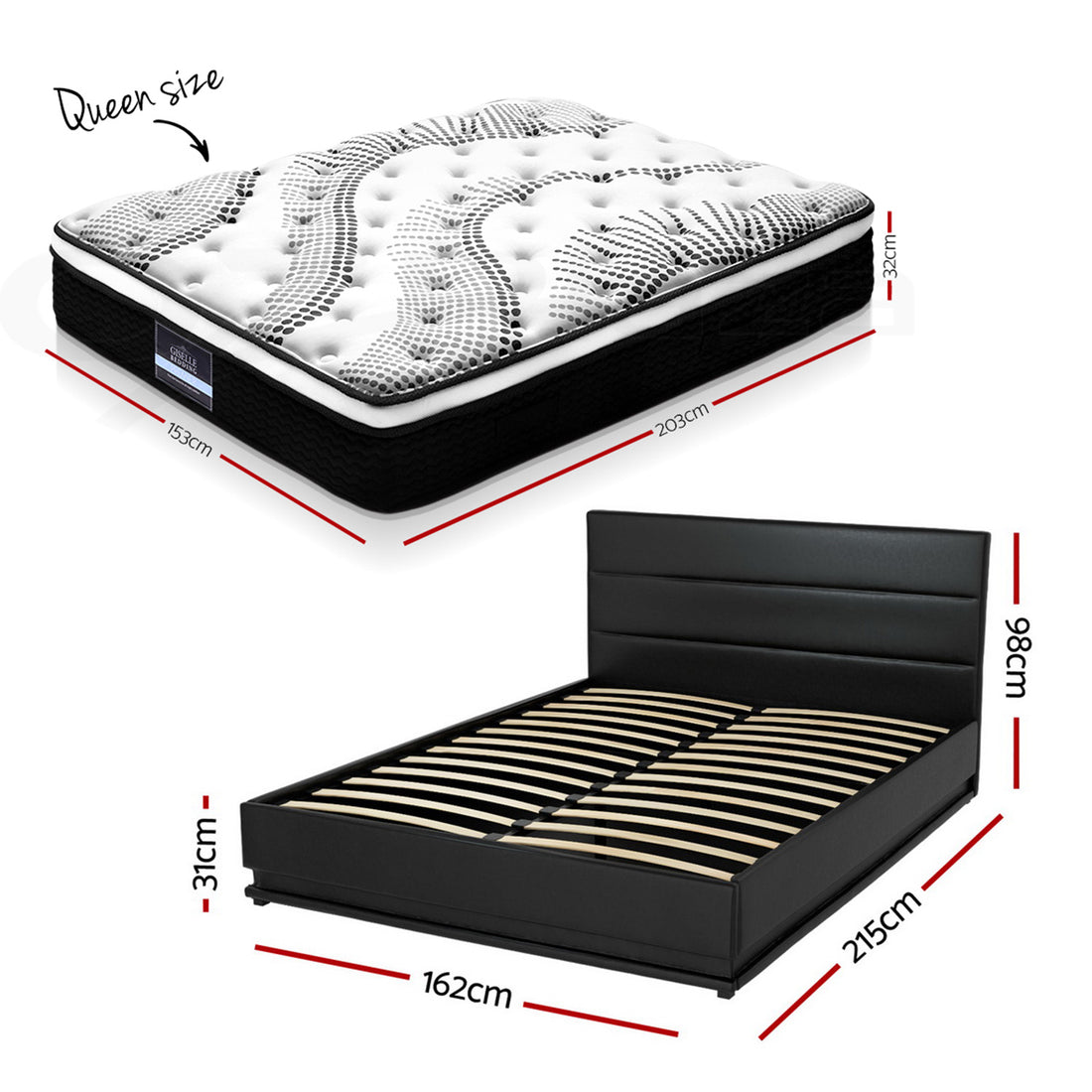 Artiss RGB LED Queen Bed Frame with 32cm Giselle Mattress Set-Furniture &gt; Bedroom &gt; Beds &amp; Bed Frames-PEROZ Accessories