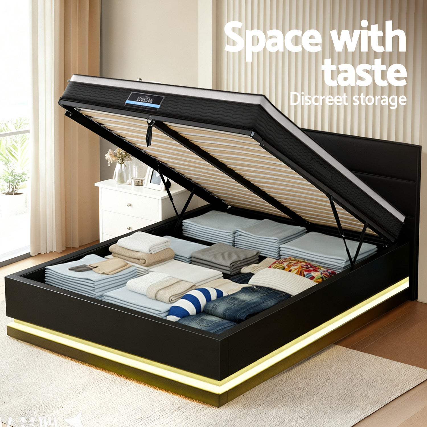 Artiss RGB LED Queen Bed Frame with 32cm Giselle Mattress Set-Furniture > Bedroom > Beds &amp; Bed Frames-PEROZ Accessories