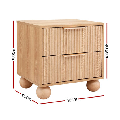 Artiss Rattan Bedside Table 2 Drawers Pine-Furniture > Bedroom > Bedside Tables-PEROZ Accessories