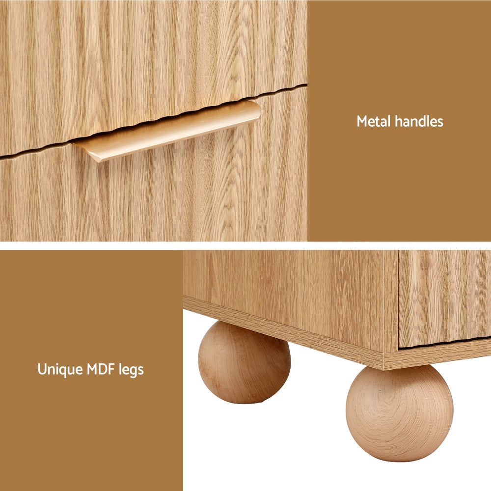 Artiss Rattan Bedside Table 2 Drawers Pine-Furniture > Bedroom > Bedside Tables-PEROZ Accessories