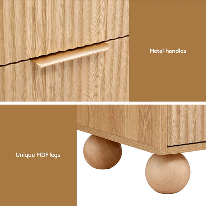 Artiss Rattan Bedside Table 2 Drawers Pine-Furniture > Bedroom > Bedside Tables-PEROZ Accessories