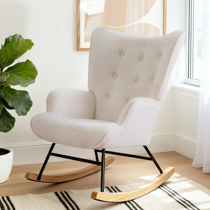 Artiss Rocking Armchair Nursing Chair Boucle Fabric White-Furniture > Bar Stools &amp; Chairs > Arm Chairs &amp; Recliners-PEROZ Accessories