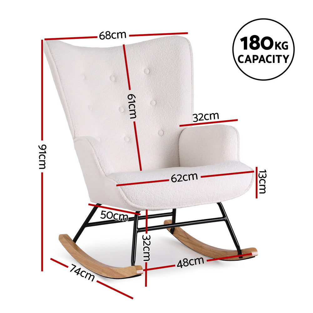 Artiss Rocking Armchair Nursing Chair Boucle Fabric White-Furniture > Bar Stools &amp; Chairs > Arm Chairs &amp; Recliners-PEROZ Accessories