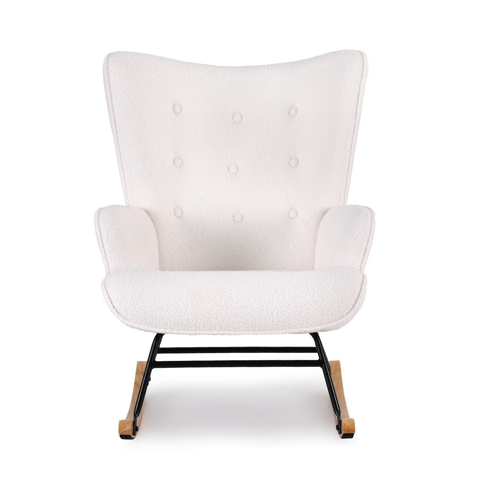 Artiss Rocking Armchair Nursing Chair Boucle Fabric White-Furniture > Bar Stools &amp; Chairs > Arm Chairs &amp; Recliners-PEROZ Accessories