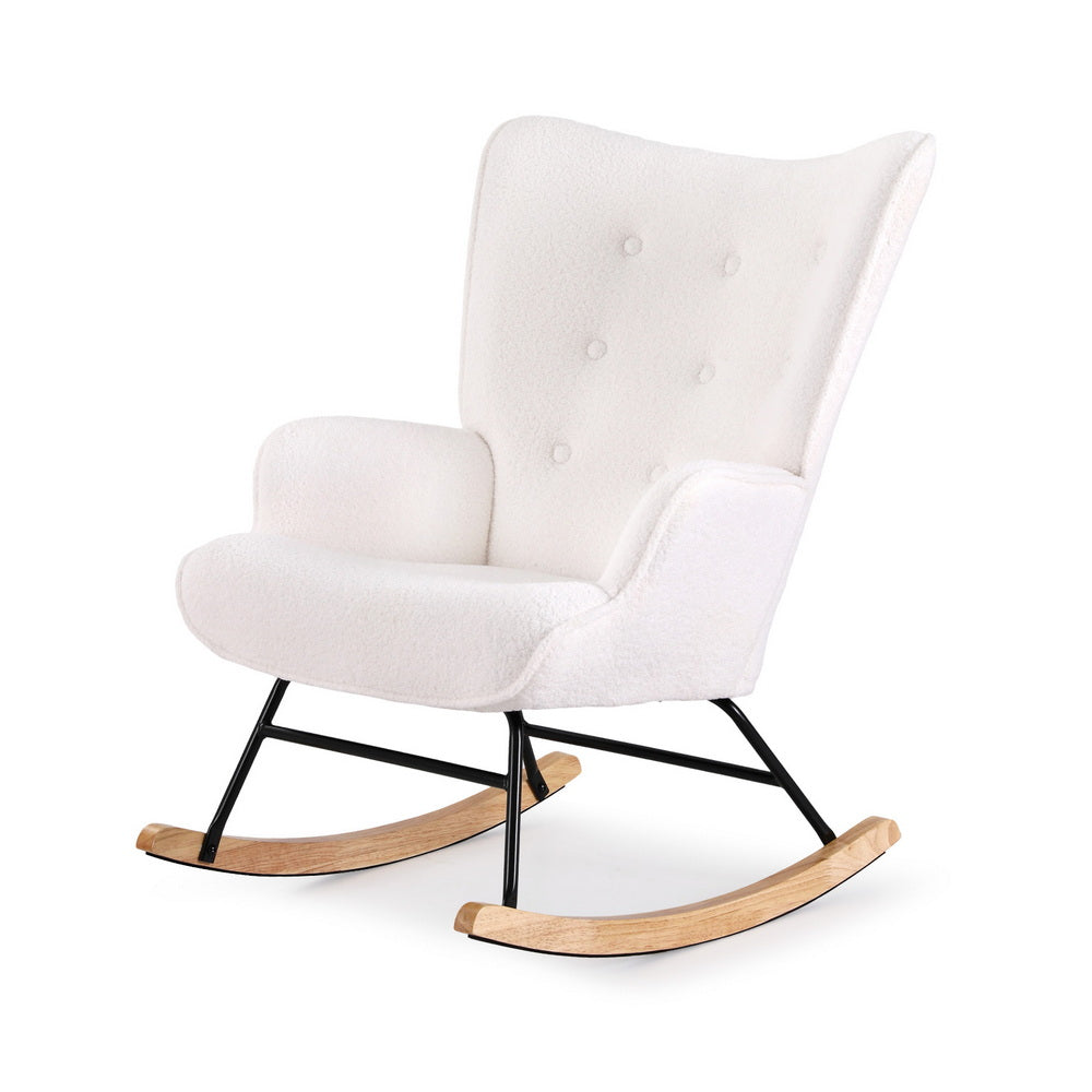 Artiss Rocking Armchair Nursing Chair Boucle Fabric White-Furniture > Bar Stools &amp; Chairs > Arm Chairs &amp; Recliners-PEROZ Accessories