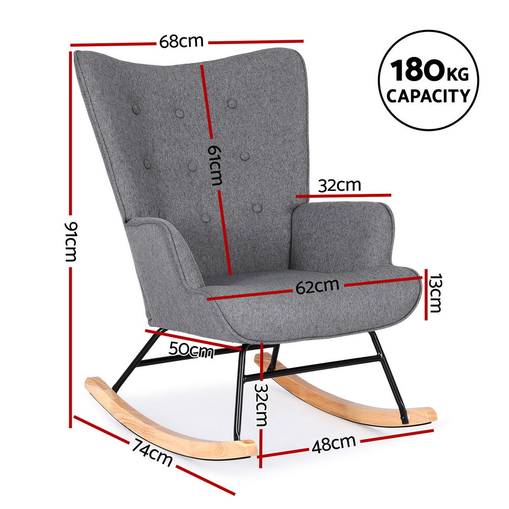 Artiss Rocking Armchair Nursing Chair Linen Fabric Grey-Furniture > Bar Stools &amp; Chairs > Arm Chairs &amp; Recliners-PEROZ Accessories