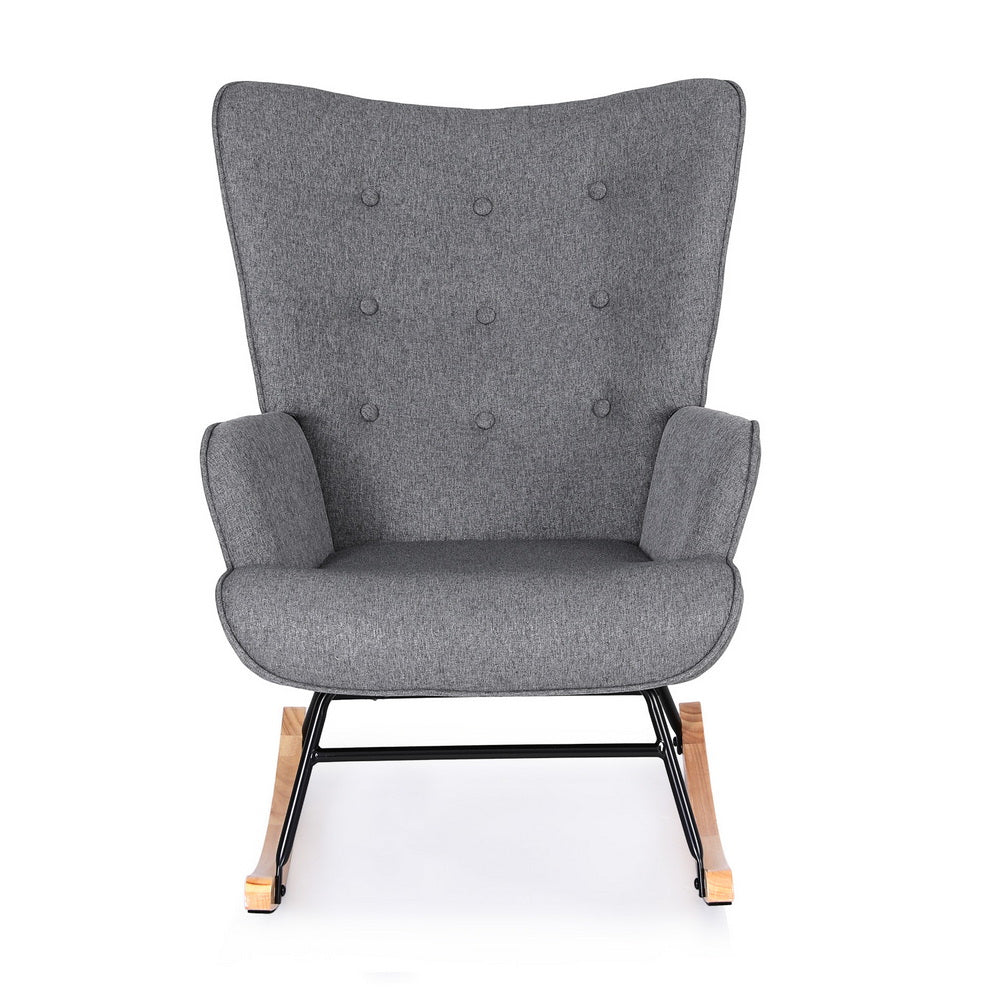 Artiss Rocking Armchair Nursing Chair Linen Fabric Grey-Furniture > Bar Stools &amp; Chairs > Arm Chairs &amp; Recliners-PEROZ Accessories