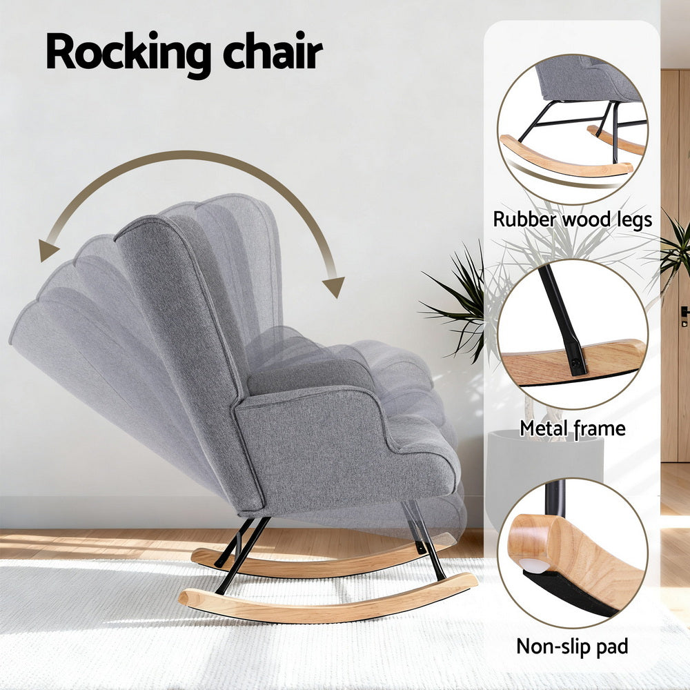 Artiss Rocking Armchair Nursing Chair Linen Fabric Grey-Furniture > Bar Stools &amp; Chairs > Arm Chairs &amp; Recliners-PEROZ Accessories