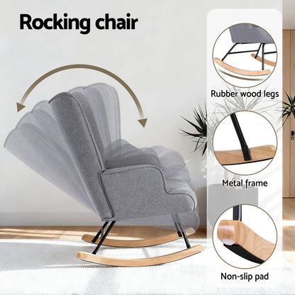 Artiss Rocking Armchair Nursing Chair Linen Fabric Grey-Furniture > Bar Stools &amp; Chairs > Arm Chairs &amp; Recliners-PEROZ Accessories