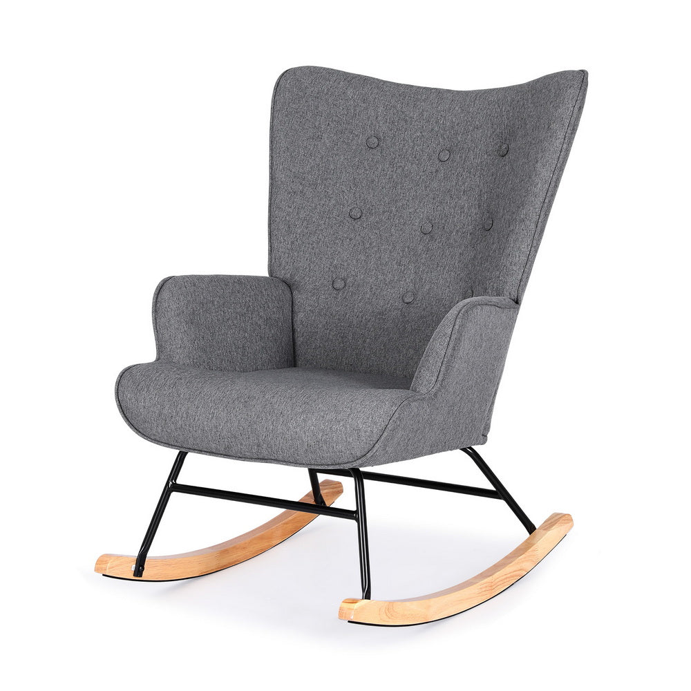 Artiss Rocking Armchair Nursing Chair Linen Fabric Grey-Furniture > Bar Stools &amp; Chairs > Arm Chairs &amp; Recliners-PEROZ Accessories