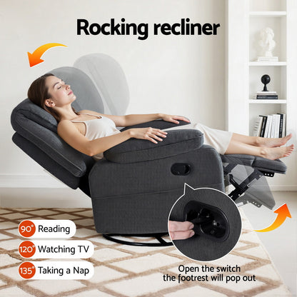 Artiss Rocking Recliner Chair 360 Swivel Massage Heated Reclining Chairs-Furniture > Bar Stools &amp; Chairs > Arm Chairs &amp; Recliners-PEROZ Accessories