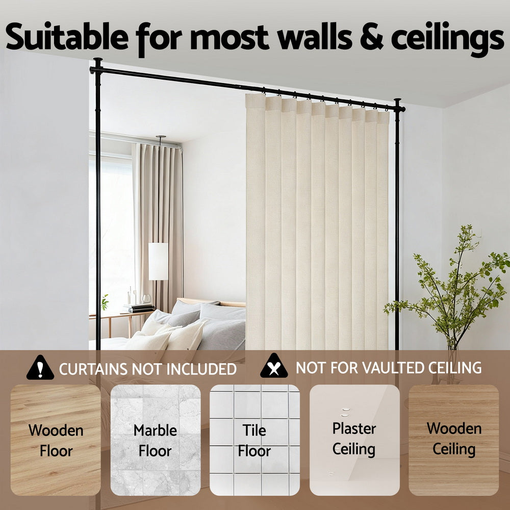 Artiss Room Divider Curtain Rod Extendable Black-Furniture > Bedroom > Room Dividers-PEROZ Accessories