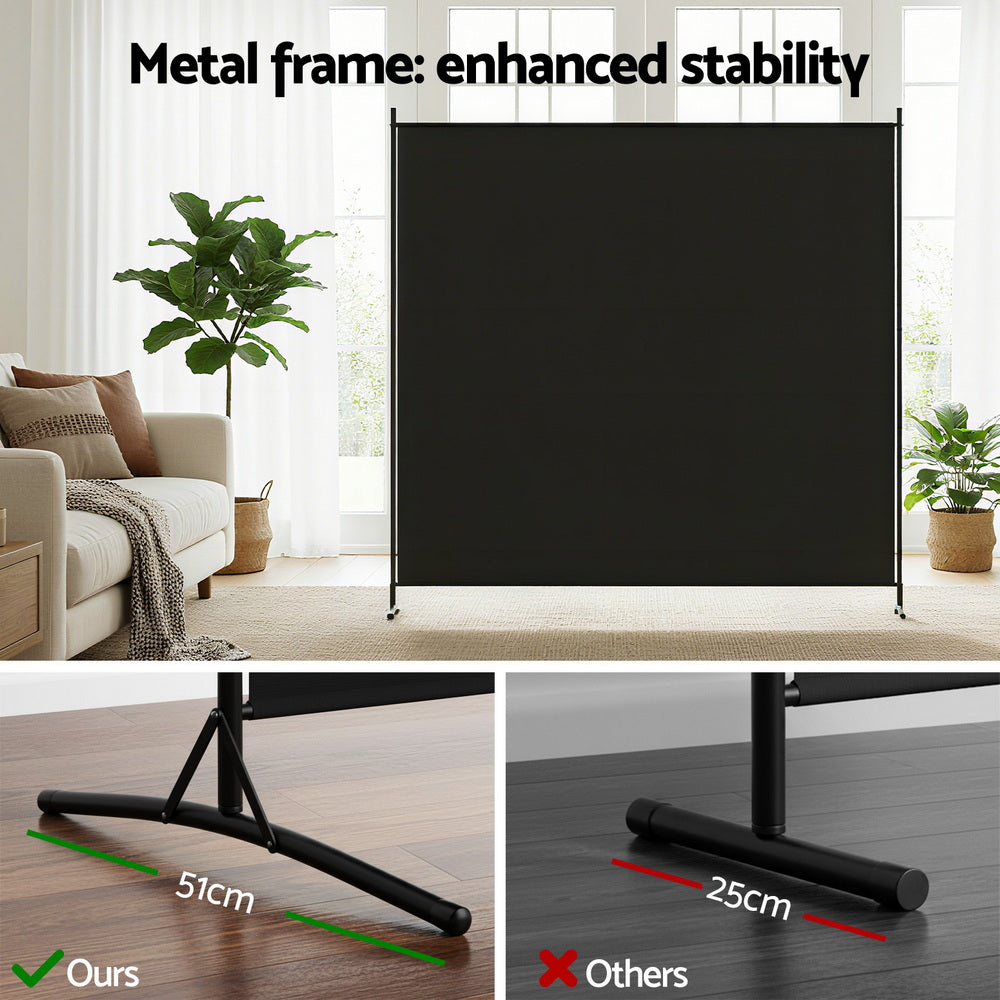 Artiss Room Divider Screen 175x180cm Fabric Black-Furniture > Bedroom > Room Dividers-PEROZ Accessories