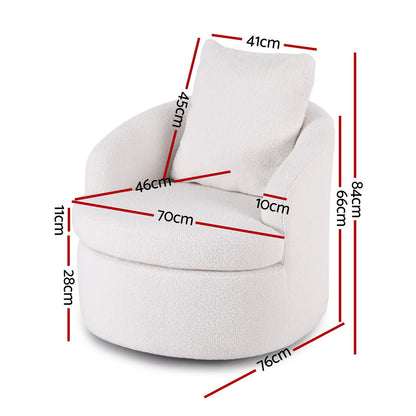 Artiss Round Swivel Armchair Extra Pillow White-Furniture > Bar Stools &amp; Chairs > Arm Chairs &amp; Recliners-PEROZ Accessories