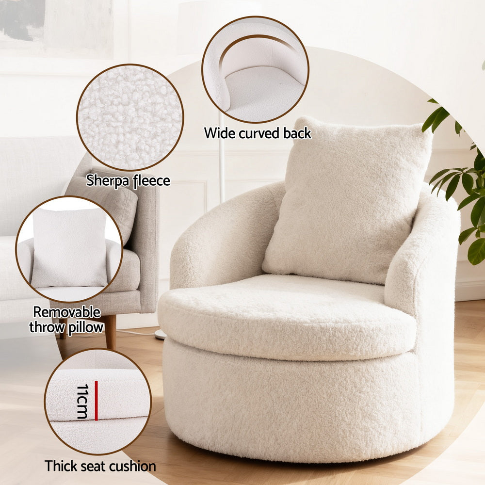 Artiss Round Swivel Armchair Extra Pillow White-Furniture > Bar Stools &amp; Chairs > Arm Chairs &amp; Recliners-PEROZ Accessories
