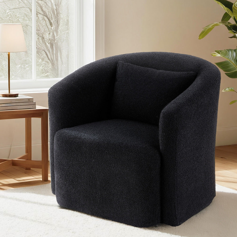 Artiss Round Swivel Armchair Sherpa Fleece Black-Furniture > Bar Stools &amp; Chairs > Arm Chairs &amp; Recliners-PEROZ Accessories