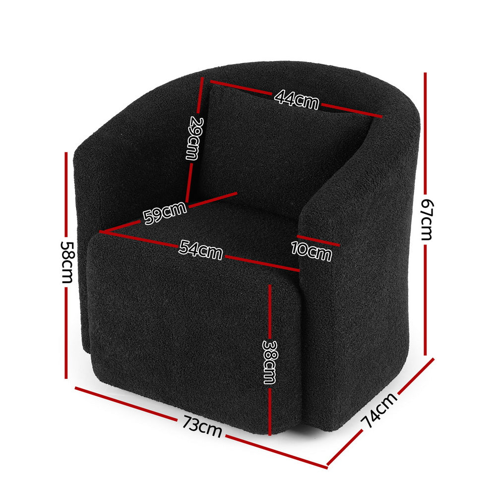 Artiss Round Swivel Armchair Sherpa Fleece Black-Furniture > Bar Stools &amp; Chairs > Arm Chairs &amp; Recliners-PEROZ Accessories