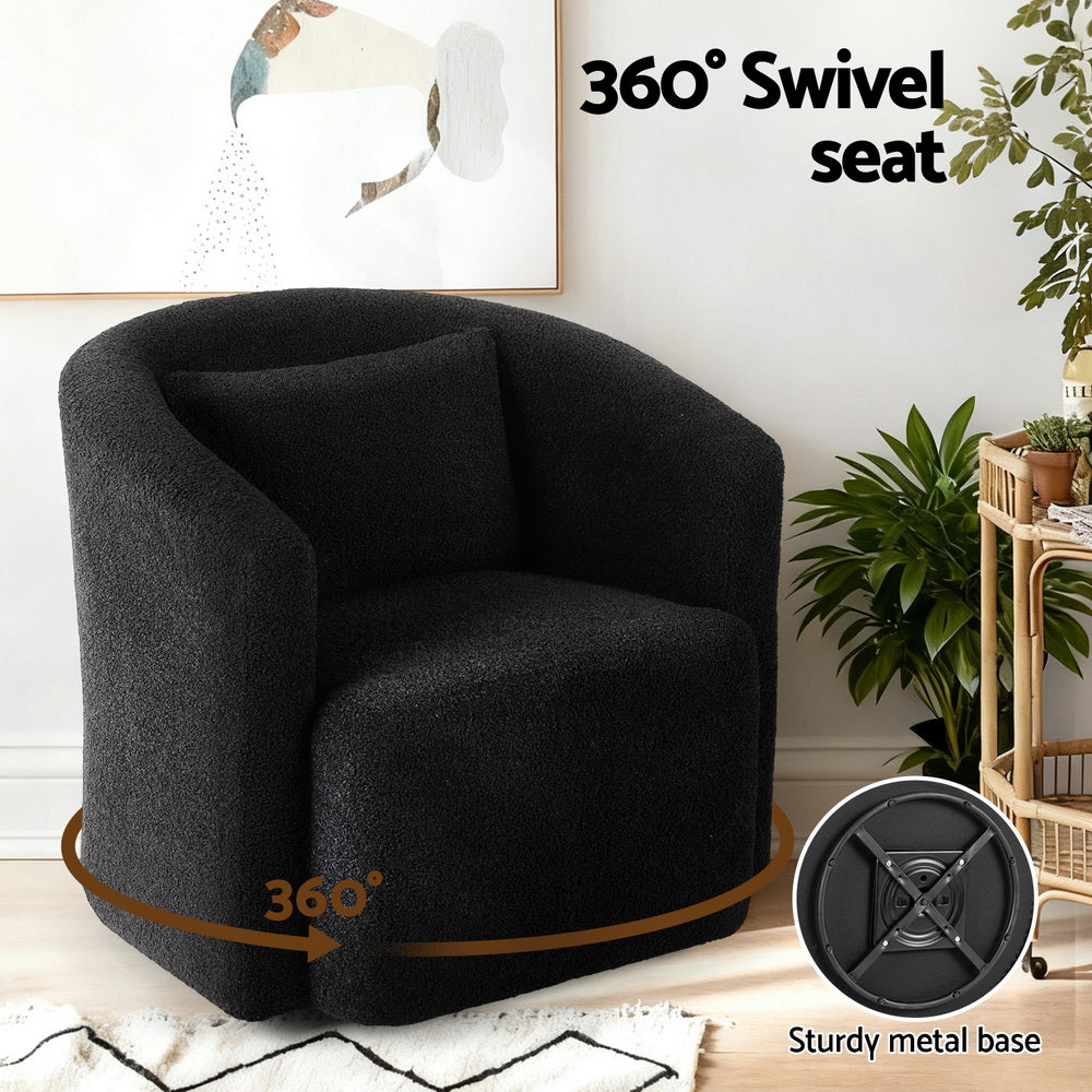Artiss Round Swivel Armchair Sherpa Fleece Black-Furniture > Bar Stools &amp; Chairs > Arm Chairs &amp; Recliners-PEROZ Accessories