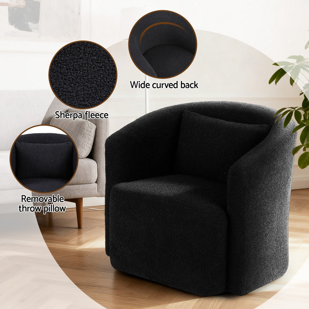 Artiss Round Swivel Armchair Sherpa Fleece Black-Furniture > Bar Stools &amp; Chairs > Arm Chairs &amp; Recliners-PEROZ Accessories