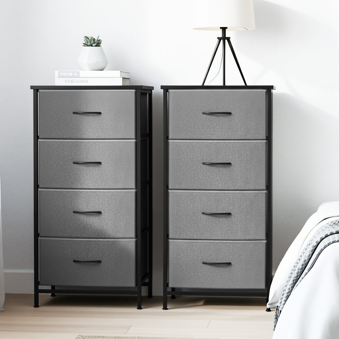 Artiss Set of 2 Chest of 4 Drawers Storage Dresser Tallboy Grey-Furniture > Bedroom > Dressers-PEROZ Accessories