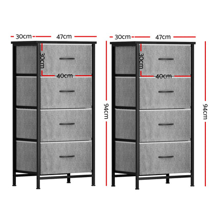 Artiss Set of 2 Chest of 4 Drawers Storage Dresser Tallboy Grey-Furniture > Bedroom > Dressers-PEROZ Accessories