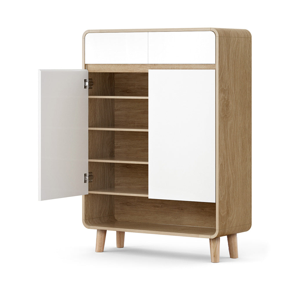 Artiss Shoe Rack Cabinet 20 Pairs Storage Cupboard Pine&amp;White-Furniture > Living Room > Shoe Storage-PEROZ Accessories