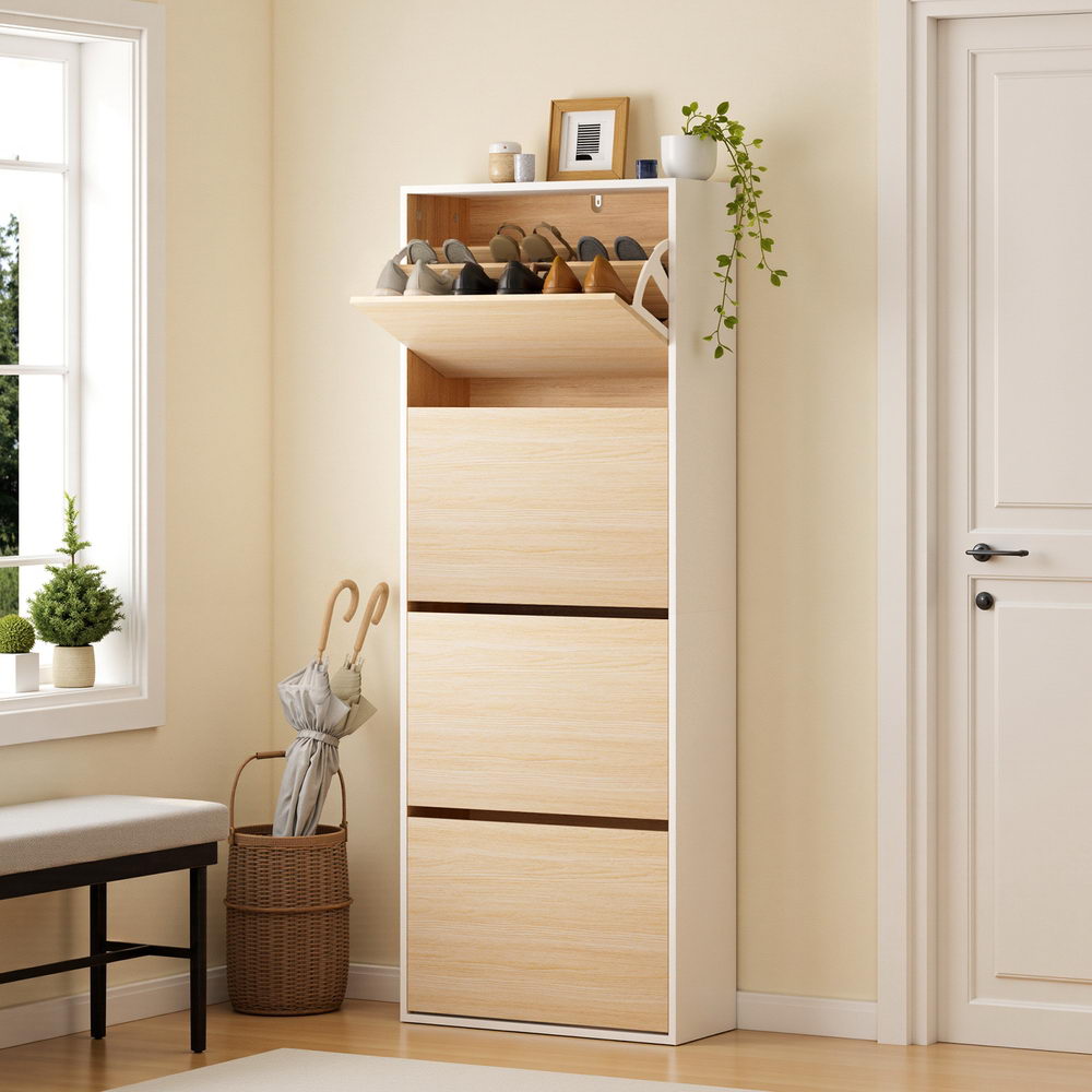 Artiss Shoe Rack Cabinet 24 Pairs Adjustable Shelf Pine-Furniture &gt; Living Room &gt; Shoe Storage-PEROZ Accessories