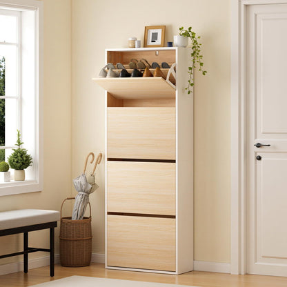 Artiss Shoe Rack Cabinet 24 Pairs Adjustable Shelf Pine-Furniture > Living Room > Shoe Storage-PEROZ Accessories