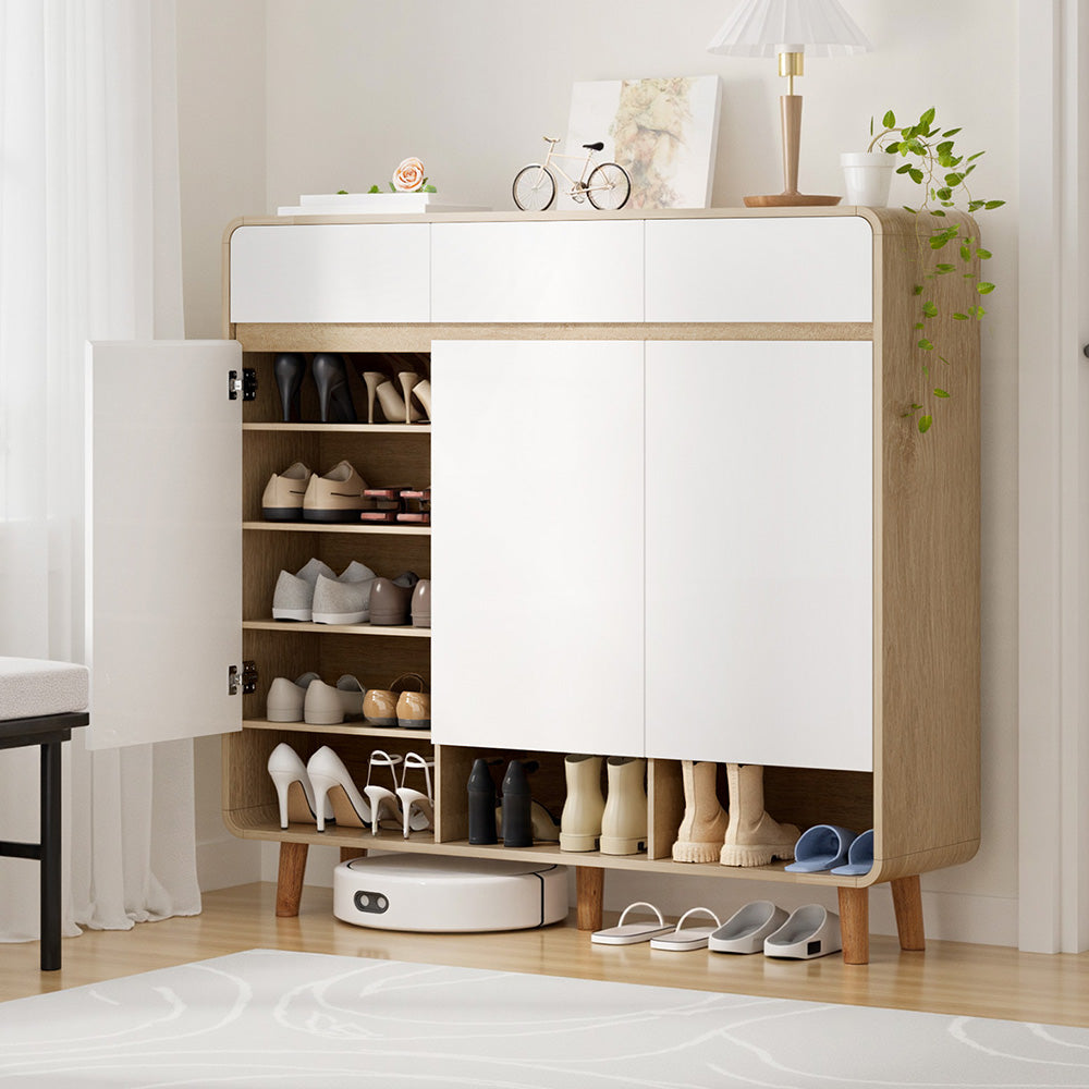 Artiss Shoe Rack Cabinet 25 Pairs Storage Cupboard Pine&amp;White-Furniture > Living Room > Shoe Storage-PEROZ Accessories