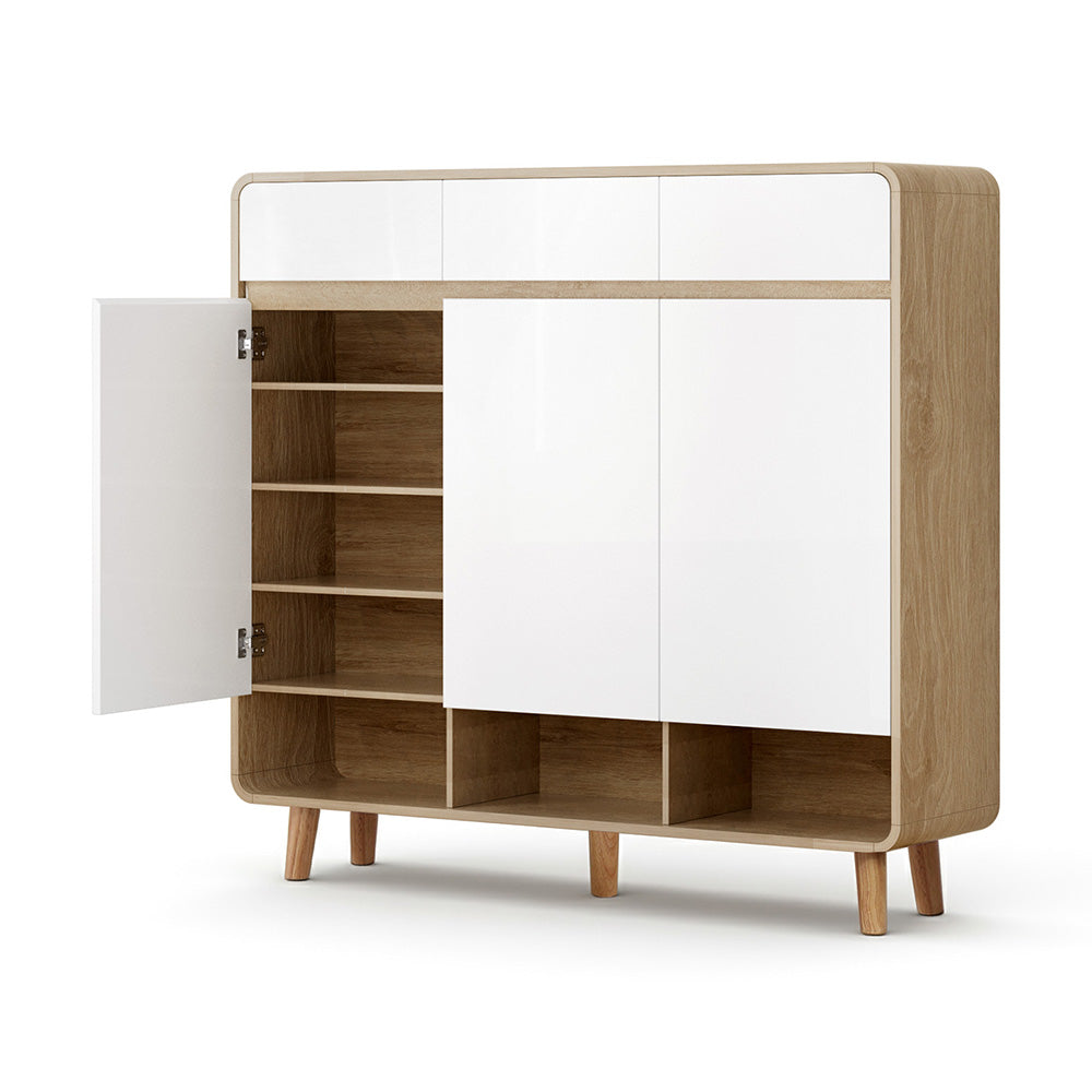 Artiss Shoe Rack Cabinet 25 Pairs Storage Cupboard Pine&amp;White-Furniture > Living Room > Shoe Storage-PEROZ Accessories