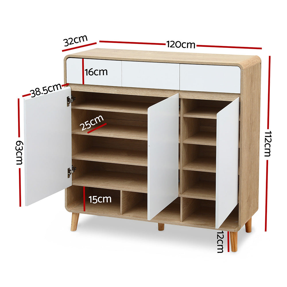 Artiss Shoe Rack Cabinet 25 Pairs Storage Cupboard Pine&amp;White-Furniture > Living Room > Shoe Storage-PEROZ Accessories