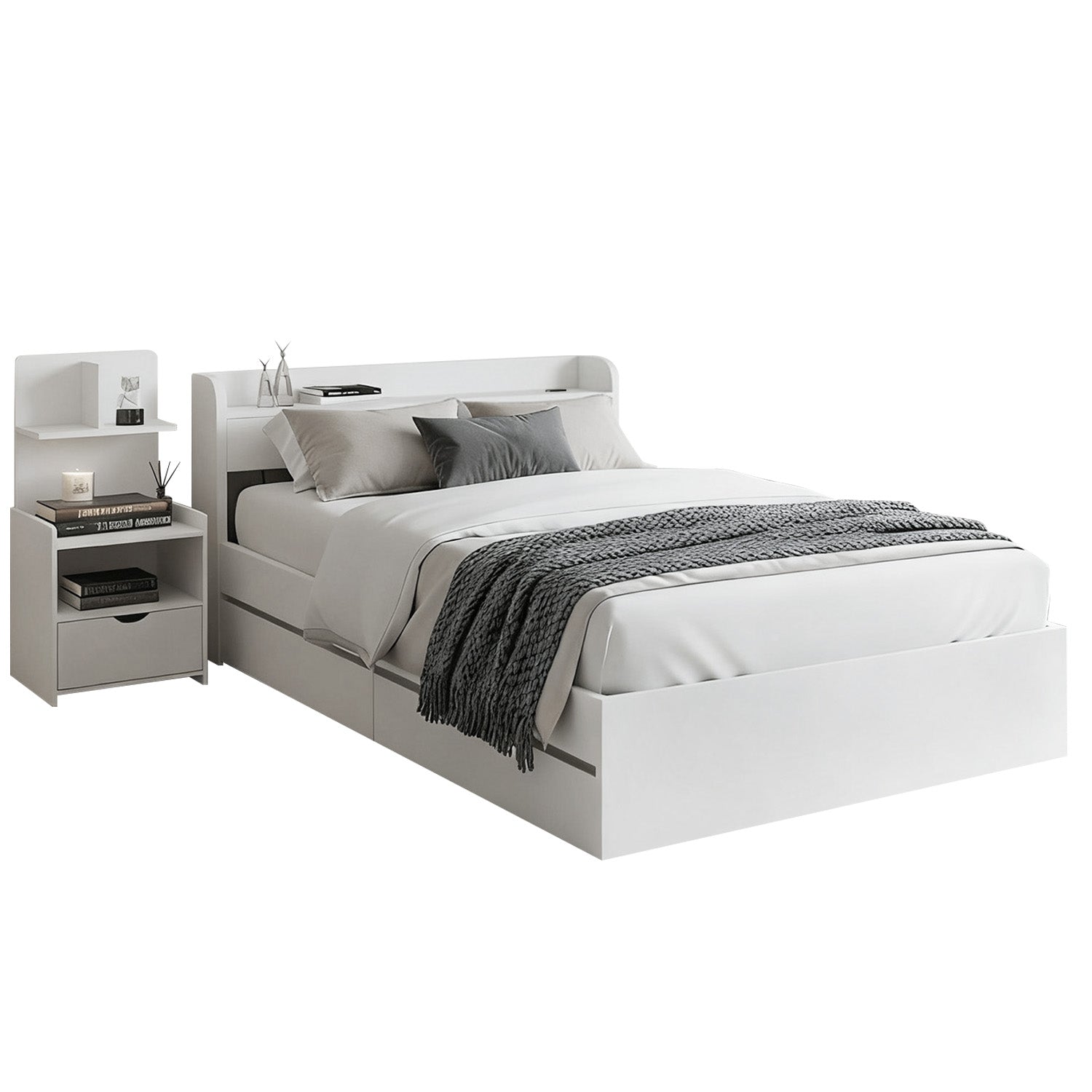 Artiss Single Bed Frame with Charging Ports and Bedside Table-Furniture > Bedroom > Beds &amp; Bed Frames-PEROZ Accessories