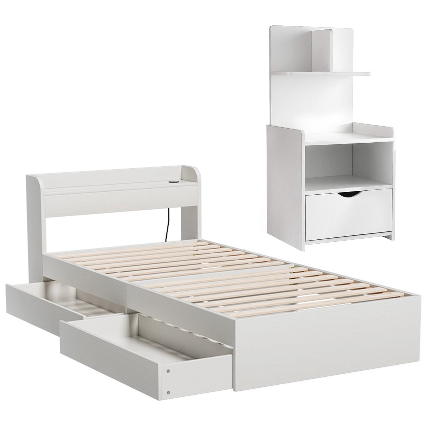 Artiss Single Bed Frame with Charging Ports and Bedside Table-Furniture > Bedroom > Beds &amp; Bed Frames-PEROZ Accessories