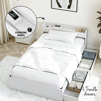 Artiss Single Bed Frame with Charging Ports and Bedside Table-Furniture > Bedroom > Beds &amp; Bed Frames-PEROZ Accessories