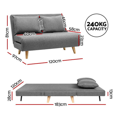 Artiss Sofa Bed 2 Seater Convertible Couch Recliner Lounge Chair Linen-Furniture > Sofas > Sofas &amp; Sofa Beds-PEROZ Accessories