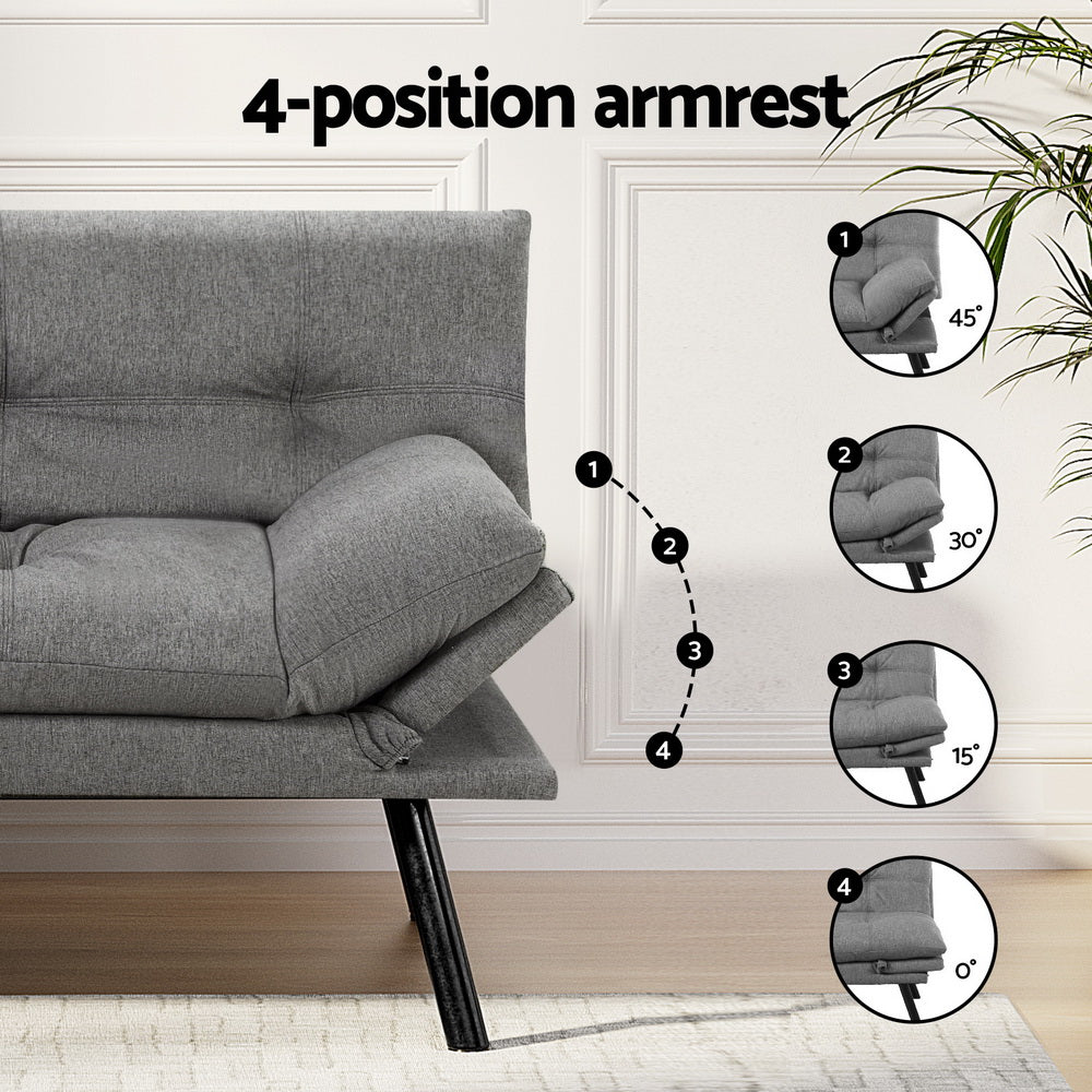 Artiss Sofa Bed Convertible 3 Seater Couch Recliner Lounge Chair Fabric Grey-Furniture > Sofas > Sofas &amp; Sofa Beds-PEROZ Accessories