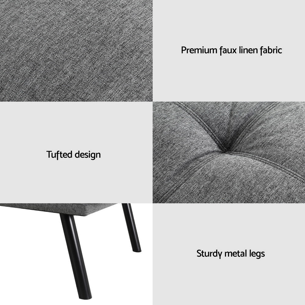 Artiss Sofa Bed Convertible 3 Seater Couch Recliner Lounge Chair Fabric Grey-Furniture > Sofas > Sofas &amp; Sofa Beds-PEROZ Accessories