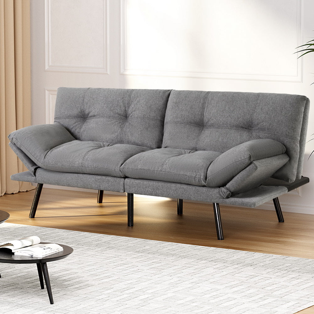Artiss Sofa Bed Convertible 3 Seater Couch Recliner Lounge Chair Fabric Grey-Furniture > Sofas > Sofas &amp; Sofa Beds-PEROZ Accessories