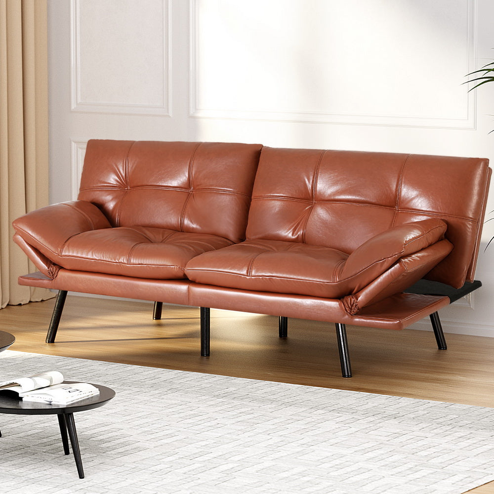 Artiss Sofa Bed Convertible 3 Seater Couch Recliner Lounge Chair Leather Brown-Furniture > Sofas > Sofas &amp; Sofa Beds-PEROZ Accessories