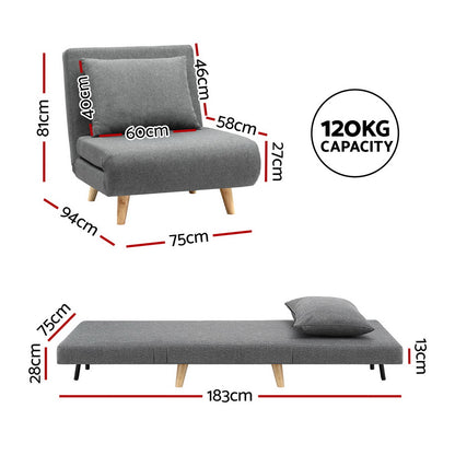 Artiss Sofa Bed Convertible Couch Recliner Lounge Chair Linen Grey-Furniture > Sofas > Sofas &amp; Sofa Beds-PEROZ Accessories