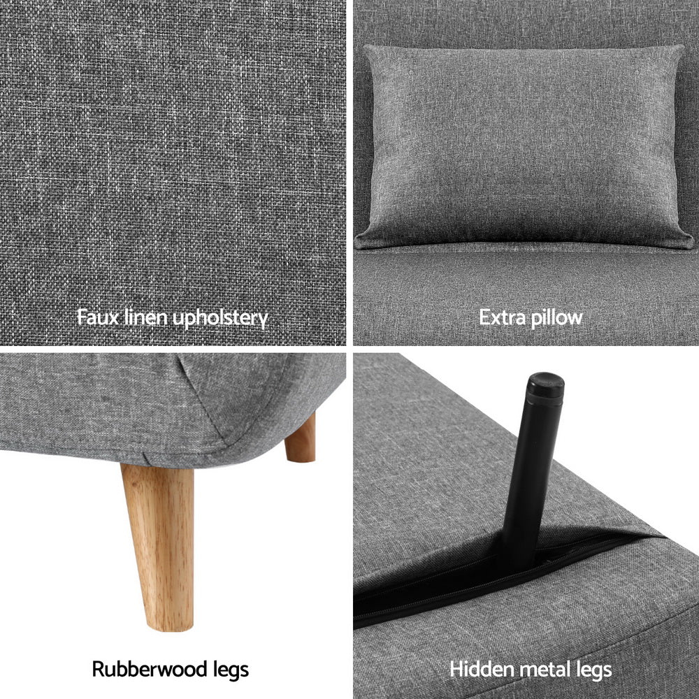 Artiss Sofa Bed Convertible Couch Recliner Lounge Chair Linen Grey-Furniture > Sofas > Sofas &amp; Sofa Beds-PEROZ Accessories