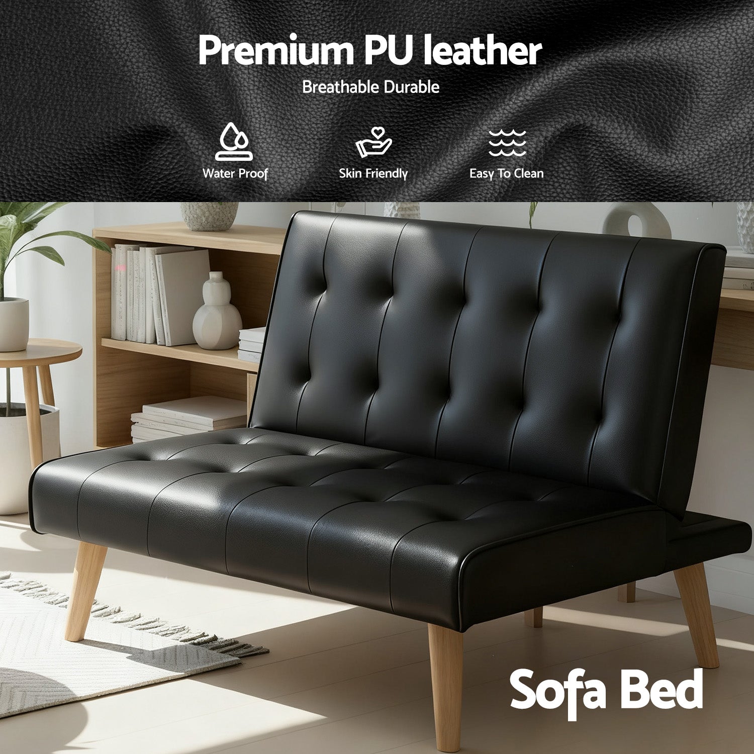 Artiss Sofa Bed Couch 1 Seater Lounge Fabric Black-Furniture > Sofas > Sofas &amp; Sofa Beds-PEROZ Accessories