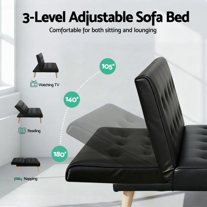 Artiss Sofa Bed Couch 1 Seater Lounge Fabric Black-Furniture > Sofas > Sofas &amp; Sofa Beds-PEROZ Accessories