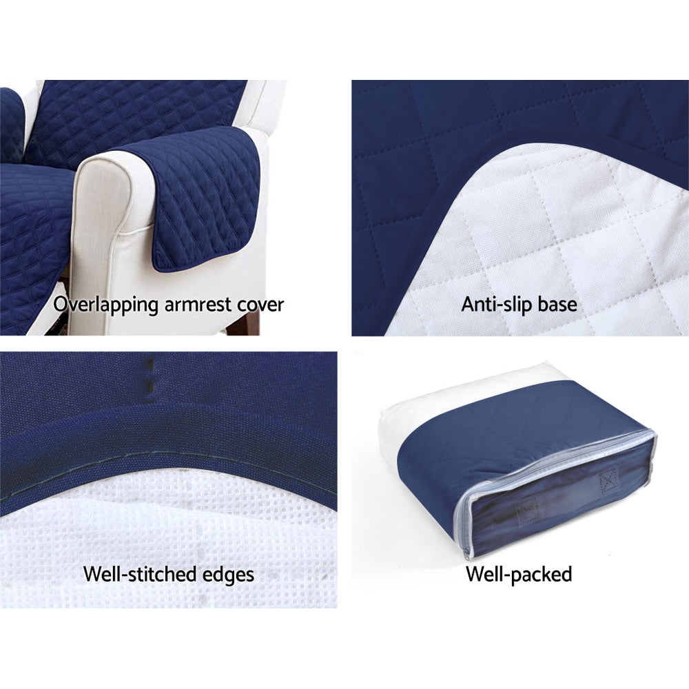 Artiss Sofa Cover Couch Covers 3 Seater Quilted Navy-Furniture > Bar Stools &amp; Chairs > Arm Chairs &amp; Recliners-PEROZ Accessories