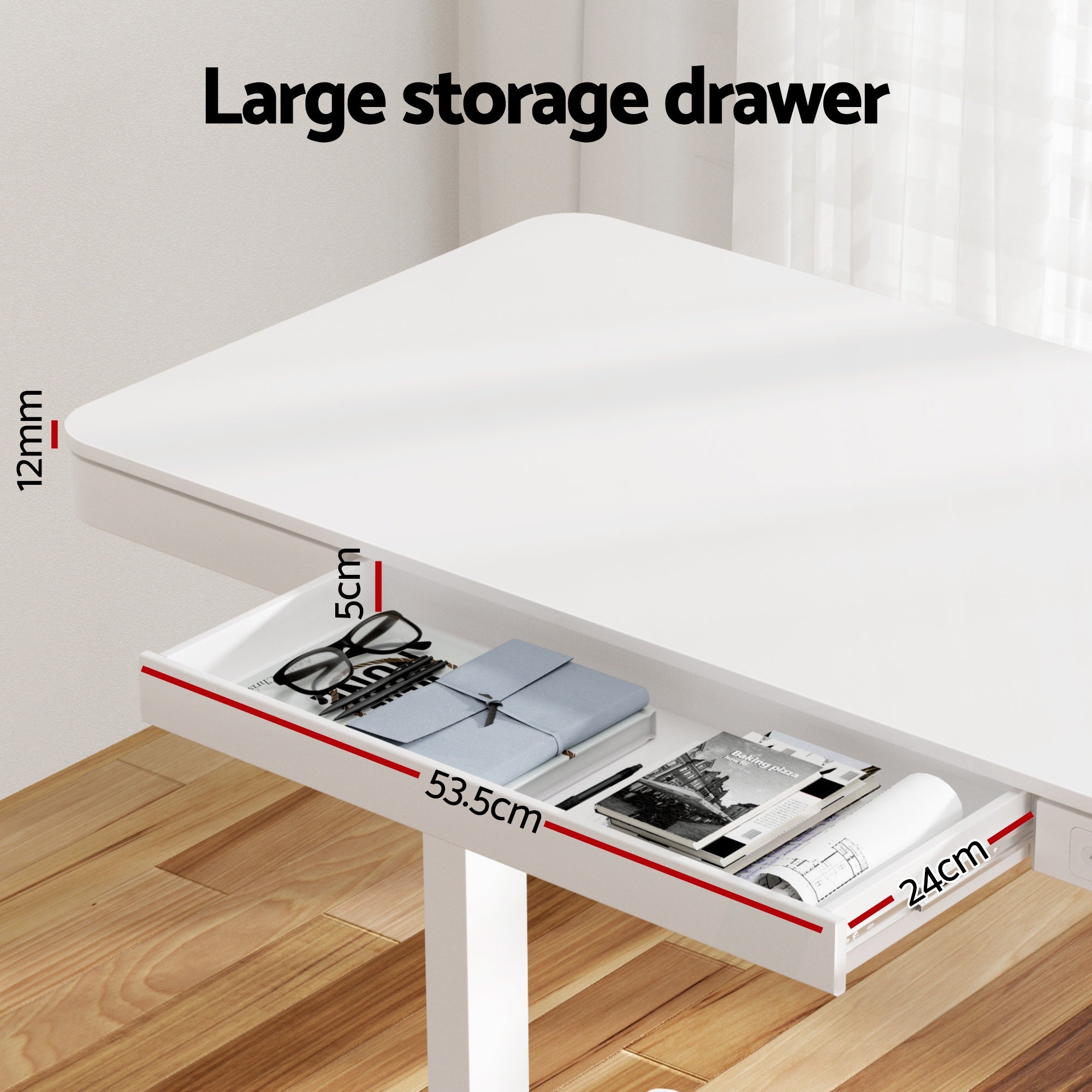 Artiss Standing Desk Motorised Electric Desks Drawer 120CM White-Furniture > Office > Desks-PEROZ Accessories