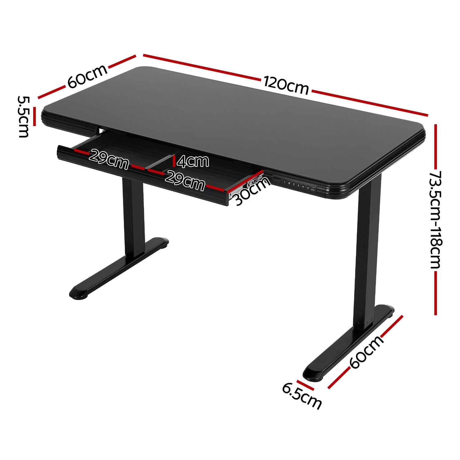 Artiss Standing Desk Motorised Tempered Glass Top Electric Black 120CM-Furniture > Office > Desks-PEROZ Accessories