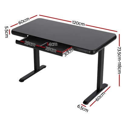 Artiss Standing Desk Motorised Tempered Glass Top Electric Black 120CM-Furniture > Office > Desks-PEROZ Accessories