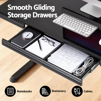 Artiss Standing Desk Motorised Tempered Glass Top Electric Black 120CM-Furniture > Office > Desks-PEROZ Accessories