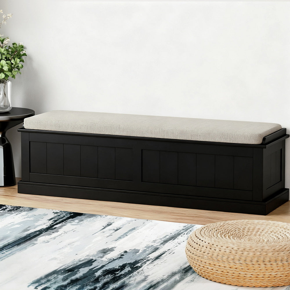 Artiss Storage Ottoman Blanket Box 140cm Fluted Black-Furniture &gt; Living Room &gt; Ottomans &amp; Footstools-PEROZ Accessories