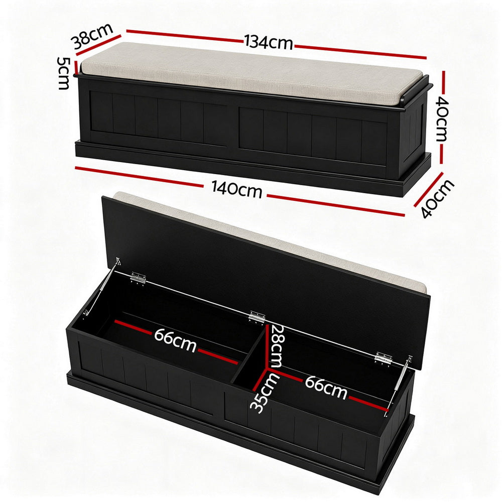 Artiss Storage Ottoman Blanket Box 140cm Fluted Black-Furniture > Living Room > Ottomans &amp; Footstools-PEROZ Accessories